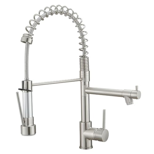 AIMADI Kitchen Faucet with Pull Down Sprayer,Commercial Stainless Steel Pull Down Sprayer Kitchen Faucet Single Hole Single Handle RV Laundry Outdoor Kitchen Sink Faucets - color: Brushed Nickel-1, style: Contemporary