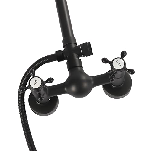 Matte Black Exposed Shower Faucet Kit, 8 Inch Rain Shower with Handheld Spray Double Knobs, Wall Mount Rainfall Shower Head, Bathtub & Shower Trim Systems for Bathrooms in Homes