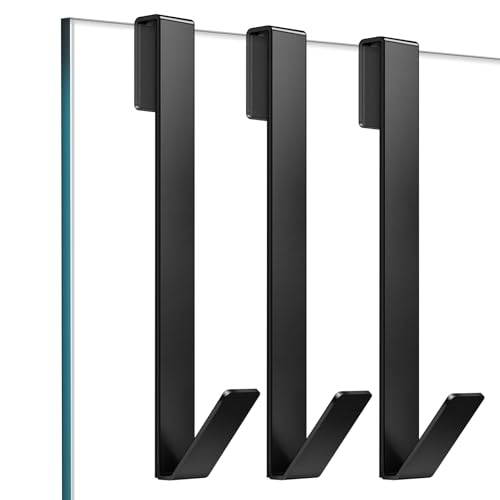 Shower Door Hooks 10 in, Shower Hooks for Towels, Heavy Duty Drilling-Free Extended Towel Hooks for Bathroom Frameless Glass Door, Over the Door Towel Hooks 3 Packs Black - size: 10 IN-Black
