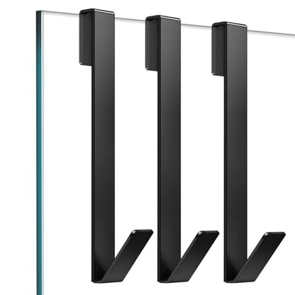 Shower Door Hooks 10 in, Shower Hooks for Towels, Heavy Duty Drilling-Free Extended Towel Hooks for Bathroom Frameless Glass Door, Over the Door Towel Hooks 3 Packs Black - size: 10 IN-Black