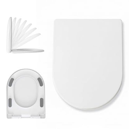 D-Shape Toilet Seat Soft Close Quick Release Easy to cleanWhite | Quick-release design removes the seat in seconds, making deep cleaning around hinges simple and more hygienic - size: QS17“