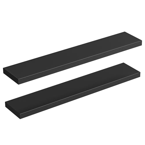 HOOBRO Floating Shelves for Wall, Wall Mounted Shelf Set of 2, 47.2" Hanging Shelf with Invisible Brackets, for Wall Decor Storage in Bathroom Bedroom Kitchen Living Room Office, Black BK120BJP201 - color: Black, size: 47.2 Inches