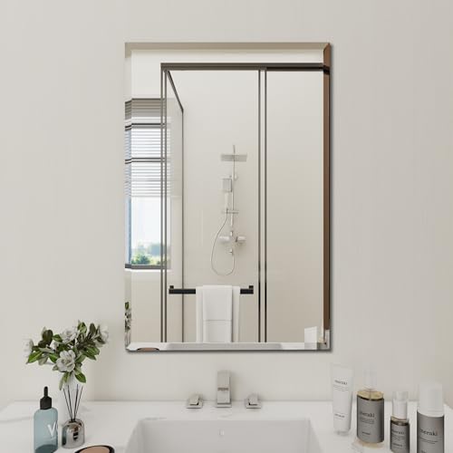 Rectangular Beveled Bathroom Mirrors, 36X60 inch Beveled Bathroom Mirror， | Frameless Mirrors for Bathroom,bedroom/wall/makeup area/cloakroom, hung horizontally or vertically. - size: 36"L x 60"W
