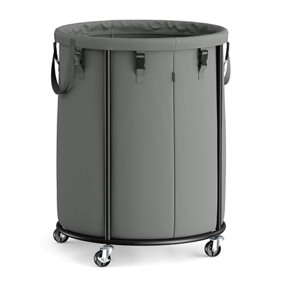 SONGMICS Laundry Basket with Wheels, Rolling Laundry Hamper with Steel Frame, Removable Liner Bag, 45 Gallon (170 L), Slate Gray URLS030GN01 - color: Slate Gray, size: 170L-Rolling Round