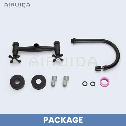 Airuida Matte Black Wall Mounted Kitchen Faucet,Utility Sink Faucet | 8 Inch Adjustable Center,360° Swivel Spout,Wall Mount Commercial Faucet,Double Cross Handle - color: Matte Black
