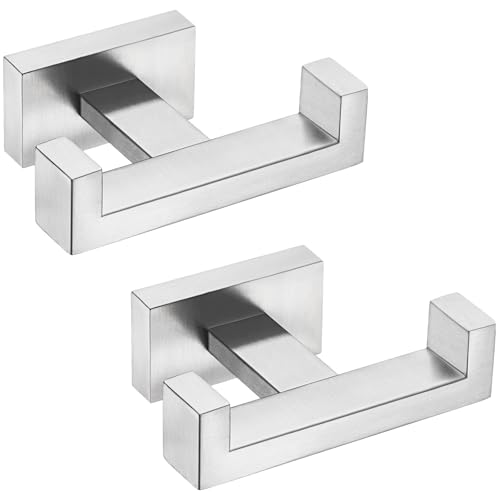 Angle Simple Bathroom Double Hook Brushed Nickel, Hand Towel Holder, 2 Pack | Modern Coat Robe Hook for Wall, SUS304 Stainless Steel Bath Towel Hanger, Screw Wall Mount - color: Brushed Nickel, size: 2 Pack