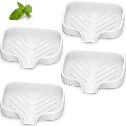 Silicone Soap Holder, 4 Pcs Thickened High-Purity Silicone Self Draining Trays for Bathroom Showers (White) - color: White