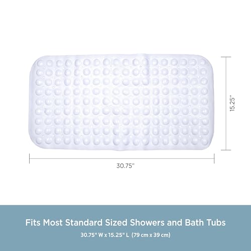 Kenney KN61277 Vinyl Bubble Bath Mat, Shower Mat, Tub Mat with Suction Cups and Drain Holes for Use Inside the Bathroom Shower, 30.75" L x 15.25" W, White - color: White, size: 30.8" x 15.3" (Rectangular)