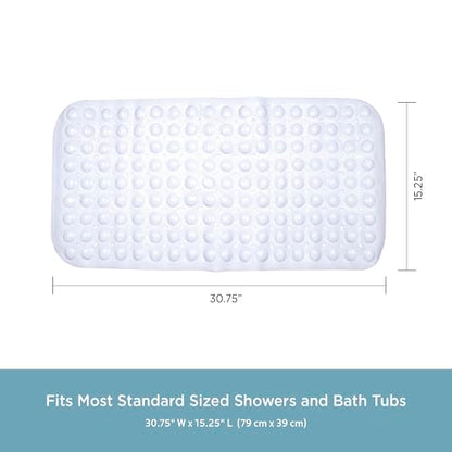 Kenney KN61277 Vinyl Bubble Bath Mat, Shower Mat, Tub Mat with Suction Cups and Drain Holes for Use Inside the Bathroom Shower, 30.75" L x 15.25" W, White - color: White, size: 30.8" x 15.3" (Rectangular)