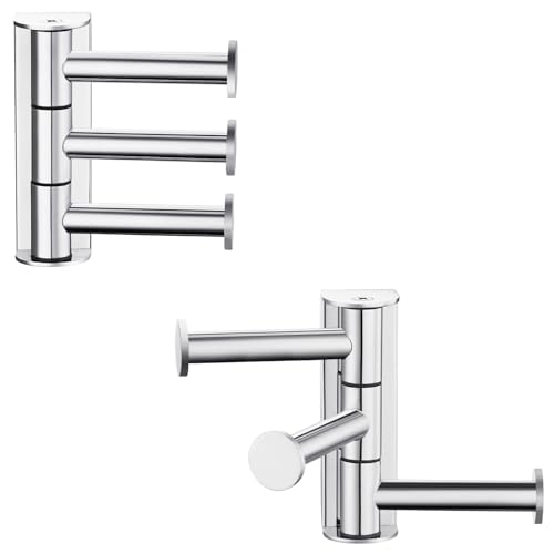 Suyar Swivel Towel Hook, Bathroom Robe Holder with 3 Arms, Polished Chrome | 2 Pack, SUS304 Stainless Steel, Wall Mounted - color: Polished Chrome, size: 2 Pack