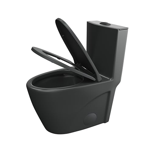 Elongated One Piece Toilet, Dual Flush 1.1/1.6 GPF, Matte Black | ADA Compliant 17" chair height bowl, Powerful siphon dual flush, 12" rough-in, comfort soft closing seat, Matte black toilet - color: Matte Black