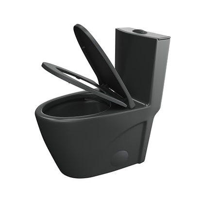 Elongated One Piece Toilet, Dual Flush 1.1/1.6 GPF, Matte Black | ADA Compliant 17" chair height bowl, Powerful siphon dual flush, 12" rough-in, comfort soft closing seat, Matte black toilet - color: Matte Black