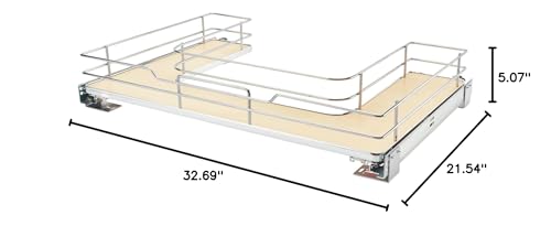 Rev-A-Shelf Solid Surface U-Shape Pullout Organizer for Sink Base Cabinets w/Soft-Close - size: 32.69"W x 21.54"D x 5.07"H