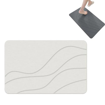 Matmend Bath Mat, Stone Bath Mat Diatomaceous Earth Quick Drying Non-Slip Shower Mats, Water Absorbing Rug Outside Shower, Diatomaceous Earth Stone Material (White) - color: White