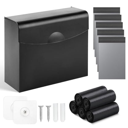 Sanitary Napkin Disposal Receptacle,9.4x7.8x3.5 inch Stainless Steel Wall Mounted Feminine Hygiene Waste bin with Disposable Sanitary Bags and Trash Bag Set for Bathroom,Office (Black) - color: Black