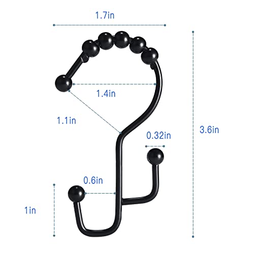 SUTINE Shower Curtain Hooks, 12 Pcs Double Shower Curtain Hooks Rings, Black Shower Curtain Hooks Rust Proof, Stainless Steel Bathroom Shower Hooks for Shower Curtain, Towels, Clothing, Black - color: Black
