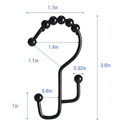 SUTINE Shower Curtain Hooks, 12 Pcs Double Shower Curtain Hooks Rings, Black Shower Curtain Hooks Rust Proof, Stainless Steel Bathroom Shower Hooks for Shower Curtain, Towels, Clothing, Black - color: Black