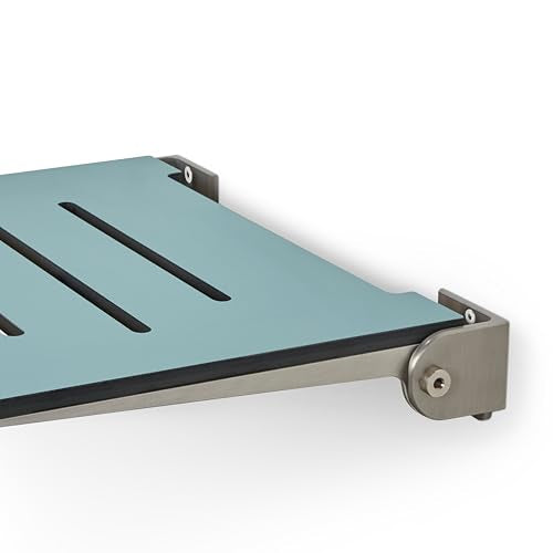 18 inch Silhouette Slimline Folding Wall Mount Shower Bench Seat, Teal Seat with Silver Frame - color: Teal Seat With Silver Frame