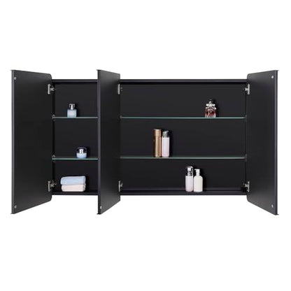 Bathroom Mirror Medicine Cabinet with Round Corner Framed Door 48 x 30 inch, Black，Recessed or Surface Mount, with Adjustable Glass Shelves - size: 48 x 30 inch