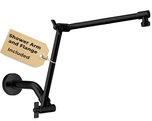 G-Promise 16 Inch Shower Extender with 6 Inch Arm and Flange(Matte Black) | Solid Brass Construction, Height and Angle Adjustable, Standard Connection Thread, All Installation Tools Included - color: Matte Black, style: 16 Inch