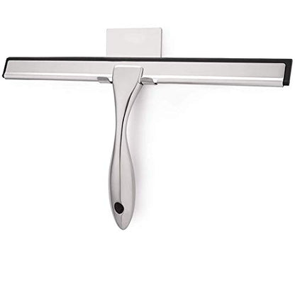 Shower Squeegee for Shower Doors, All Purpose Shower Window Squeegee for Shower Glass Door, Mirror and Car, Bathroom Squeegee for Shower with Hook, Stainless Steel (Silver, 10 in)