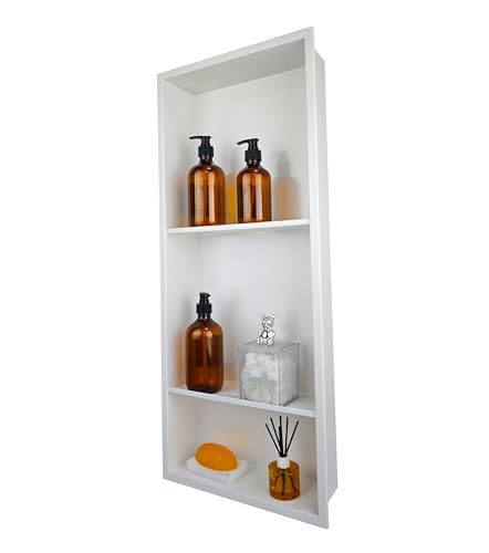 No Tile Needed Shower Niche for Bathroom Storage,Recessed Wall Niche,Three-Tier Shelves,Stainless Steel 12"×30" Matte White (White, 30 * 12 in) - color: White, size: 30 * 12 in
