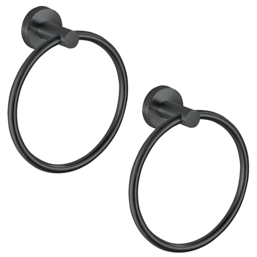Towel Ring, Bathroom Hardware Accessories, Wall-Mounted Towel Ring, Simple Round Stainless Steel Towel Rack, for Bathroom and Kitchen (Black 2Pack) - color: Black, size: 2 Packs