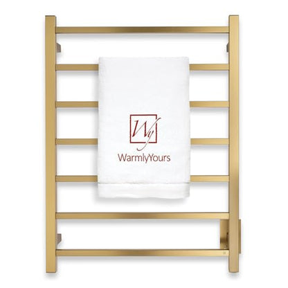 WarmlyYours Tahoe Heated Towel Rack, 7 Bars, Brushed Gold | Hardwired 120V heated towel rack for spa-like bathroom comfort, 427 BTU/hr, energy-efficient towel drying - color: Brushed Gold (7 Bars)
