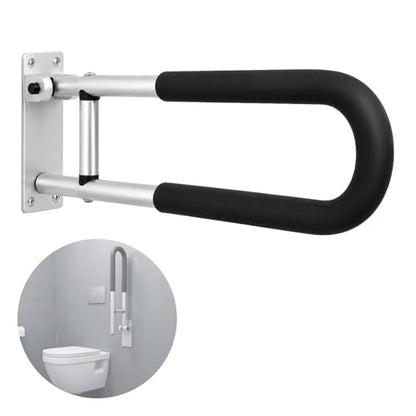 Toilet Safety Rail, 23.6 in Flip Up Foldable Wall Mount Grab Bar, Aluminum Alloy Bathroom Shower Assist Handrail with Anti-Slip Grip, Suitable for Elderly, Handicap, Pregnant & Post-Op Users