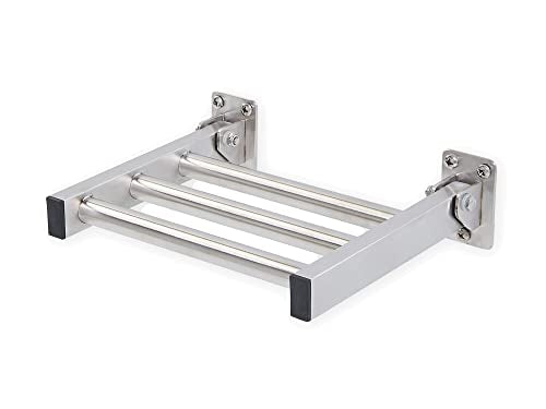 Shower Foot Rest and Shaving Pedestal - Wall Mount Folding Shower Ledge/Elevate Foot for Comfort/Safely Shave Legs and Wash Feet/Supports 200 lbs/ 304 Stainless/Brushed Finish/ 9”x 8” - color: Stainless Steel