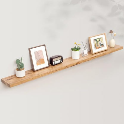 Floating Shelves for Wall, 72in Reclaimed Elm Wood Shelves, Natural | 8" Deep Wall Shelf, Invisible Bracket, Large Long Wall Shelves, Living Room, Bedroom, Kitchen, Bathroom - color: Natural Flat Edge, size: 72 inches - 1P