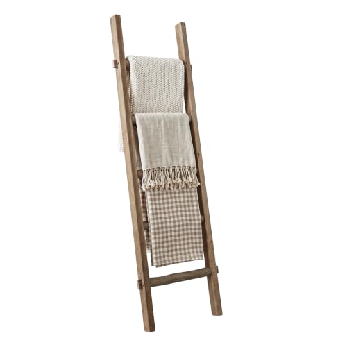Blanket Ladder Pre Assembled 76in Wooden Ladder Shelf Living Room Bathroom Bedroom Decorative Wall Leaning Farmhouse Quilt Display Holder Rustic Towel Rack (Brown, 57in（5-Tier）) - color: Brown, size: 57in（5-Tier）