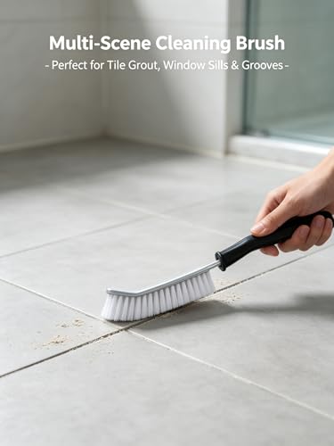 4-Pack Crevice Cleaning Brush, Hard Bristle Grout Scrubber for Narrow Gaps, Thin Window Track Cleaner Tool, Home Essentials for Bathroom Kitchen Sink Corners - 2 Black 2 White