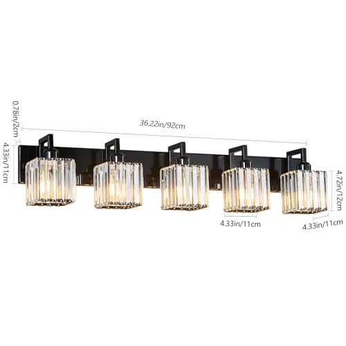 Modern Bathroom Vanity Light 5-Lights Plating Black Vanity Light Crystal Wall Light Bathroom Light Fixtures - color: Plating Black Crooked, size: 5-light