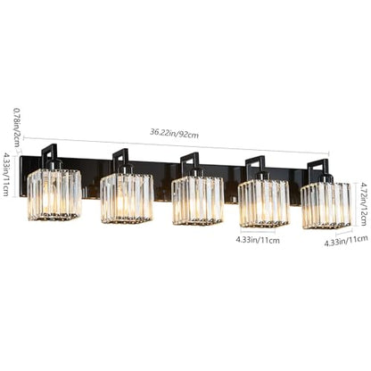 Modern Bathroom Vanity Light 5-Lights Plating Black Vanity Light Crystal Wall Light Bathroom Light Fixtures - color: Plating Black Crooked, size: 5-light