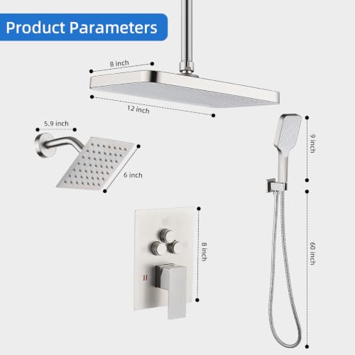 Shower Faucet Set With Handheld Shower Head Brushed | Rain shower Head With Handheld Sprayer - color: Gray