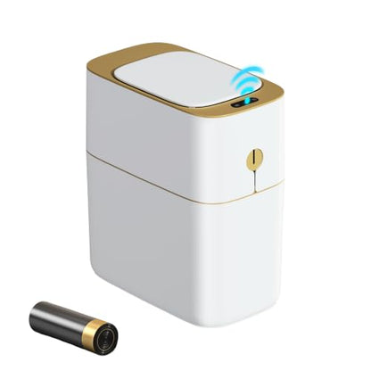 funest Smart Bathroom Trash Can with Lid, 3.6 Gallon Slim Motion Gold Sensor Garbage Bin with Inner Bucket, Trash Can with Lid Waterproof for Kitchen Office