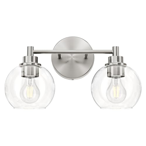 VONLUCE 2 Light Bathroom Vanity Light Fixtures, Brushed Nickel Finish | Globe Glass Shades, E26 Sockets, Easy to install, ETL Certificated, Vanity Lights for Bedroom Hallway Living Room - color: Nickel, size: 2-Light