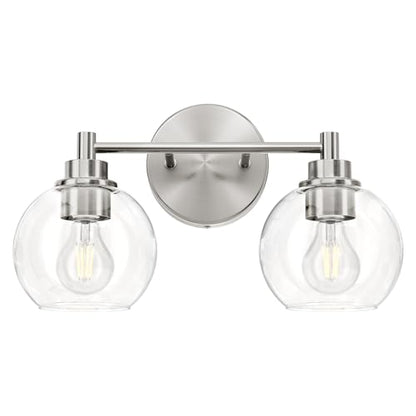 VONLUCE 2 Light Bathroom Vanity Light Fixtures, Brushed Nickel Finish | Globe Glass Shades, E26 Sockets, Easy to install, ETL Certificated, Vanity Lights for Bedroom Hallway Living Room - color: Nickel, size: 2-Light