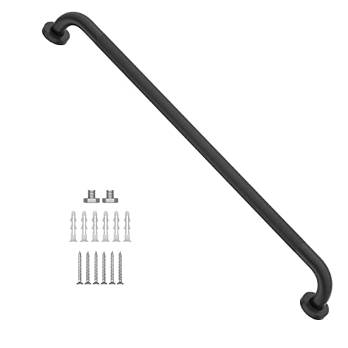 32 Inch Anti Slip Shower Grab Bars Oil Rubbed Black, Munzong Bathroom Bar | 1.25" Diameter Knurled Bathroom Balance Bar,Safety Hand Rail, Support Handicap Elderly Senior Assist Bath Handle - color: Black, size: 32 Inch