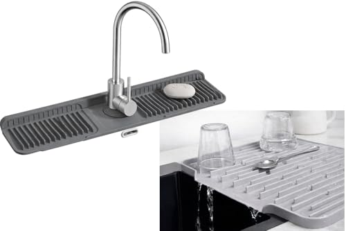 Silicone Faucet Splash Guard Mat Set, Sink Water Catcher Tray, Dish Drying Mat for Kitchen Counter, Absorbent, Non-Slip, Easy Clean. Kitchen Sink Splash . - color: Mix Gray