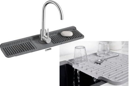 Silicone Faucet Splash Guard Mat Set, Sink Water Catcher Tray, Dish Drying Mat for Kitchen Counter, Absorbent, Non-Slip, Easy Clean. Kitchen Sink Splash . - color: Mix Gray
