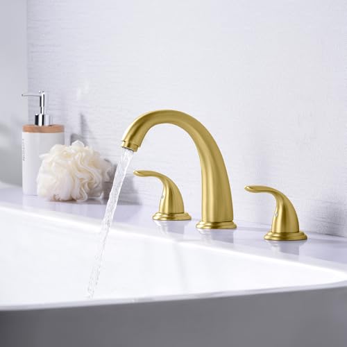 SUMERAIN 2-Handle Widespread Roman Bathtub Faucet Tub Filler with Valve Brushed Gold | 3 Holes, Tub Filler, with Valve, High Flow Rate, Traditional Design, Easy Install - color: Brushed Gold, size: 8-3/8" spout reach