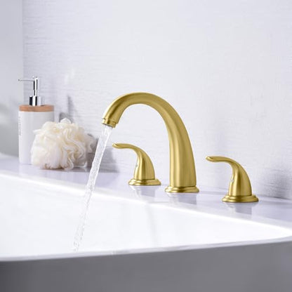 SUMERAIN 2-Handle Widespread Roman Bathtub Faucet Tub Filler with Valve Brushed Gold | 3 Holes, Tub Filler, with Valve, High Flow Rate, Traditional Design, Easy Install - color: Brushed Gold, size: 8-3/8" spout reach
