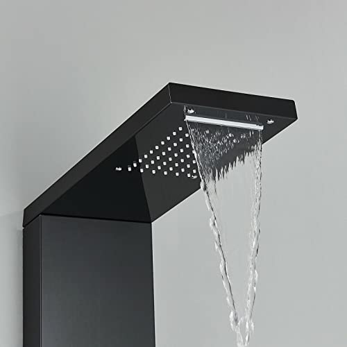 LED Light Shower Panel Tower Rainfall Waterfall Shower Head with Massager Jets Body System Jet Black B (Color : Black A) - color: Black a