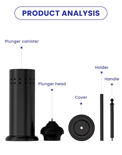 DOWRY Toilet Plunger with Holder for Bathroom Black | Hidden Toilet Bowl Cleaners Long Handle with Cover Powerful Force Suction Cup Heavy Duty Deep Cleaning - color: Black