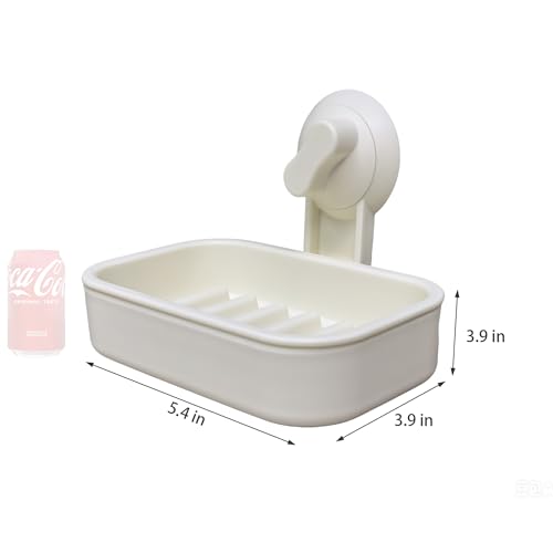 FixtureDisplays® Soap Dish with Suction Cup Wall Mount, Double Layer Self Draining Soap Holder, No Drill PP Plastic Soap Tray for Bathroom Kitchen Sink, 5.43 x 3.86 x 3.94 Inch 22054-2D