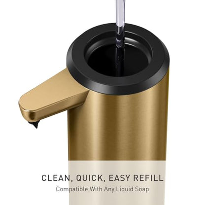 simplehuman Liquid Sensor Pump, 9 oz Automatic Soap Dispenser for Kitchen and Bathroom, Touchless Motion Sensor, Variable Dispense, Rechargeable, No-Drip Spout, High-Grade Brass Stainless Steel - color: Brass, style: 9 Oz.