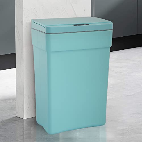 Trash Can 13 Gallon Plastic Automatic Trash Can with Lid for Bedroom Bathroom Home Office Garbage Can Trash Bin Touchless Trash Can Sensor Trash Can Electric Trash Can 50 Liter，Blue, 1PCS - style: Single Lid(blue)