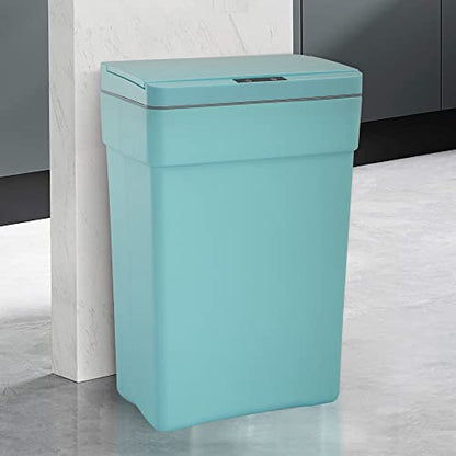 Trash Can 13 Gallon Plastic Automatic Trash Can with Lid for Bedroom Bathroom Home Office Garbage Can Trash Bin Touchless Trash Can Sensor Trash Can Electric Trash Can 50 Liter，Blue, 1PCS - style: Single Lid(blue)